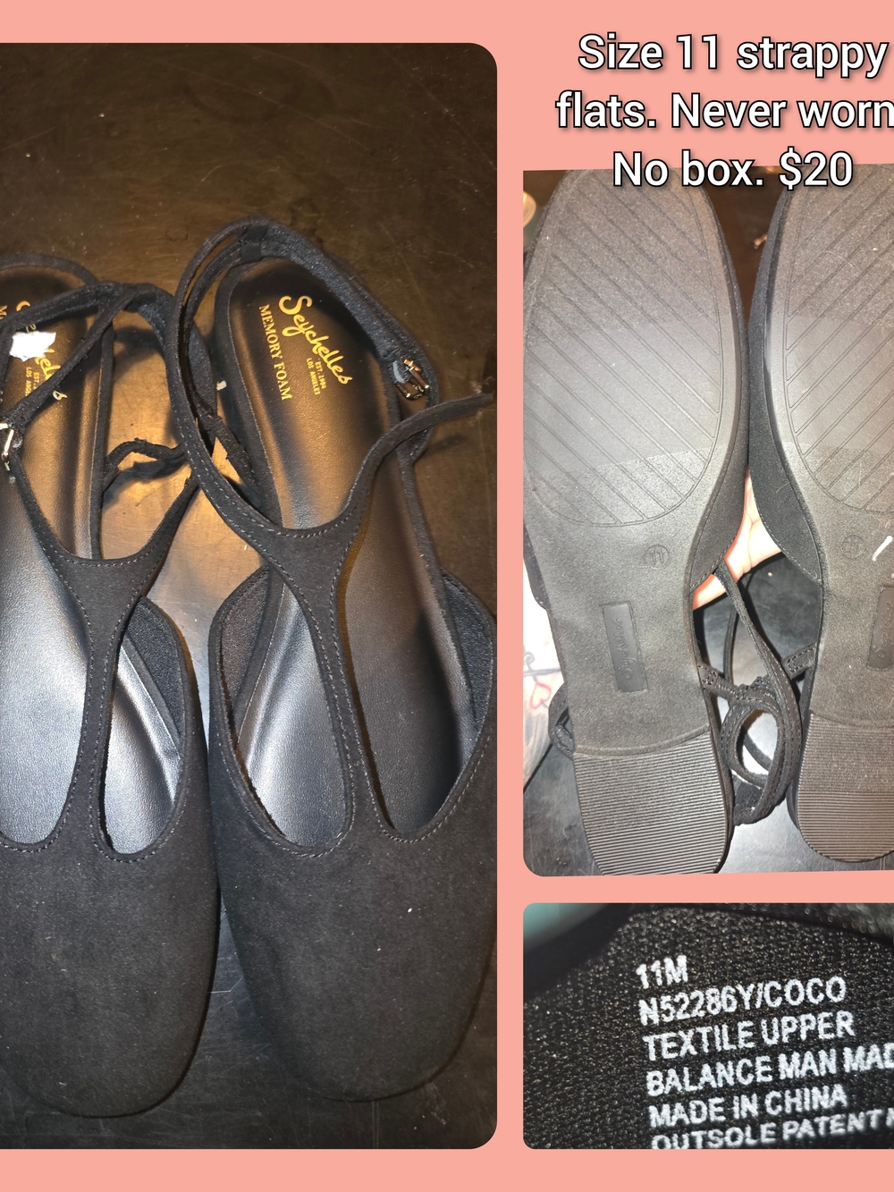 Seychelles Black Strappy T‑Bar Flats